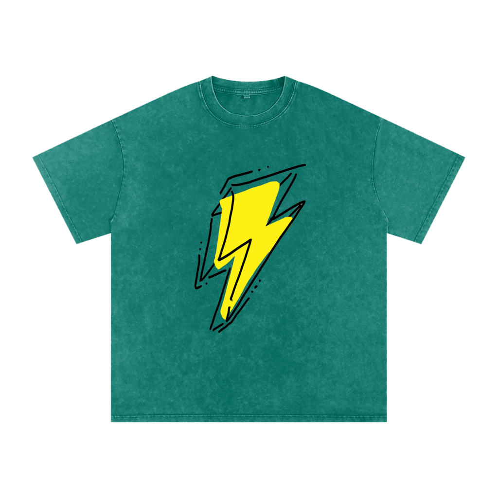 Lightning Bolt Snow Washed Oversized Cotton T-Shirt