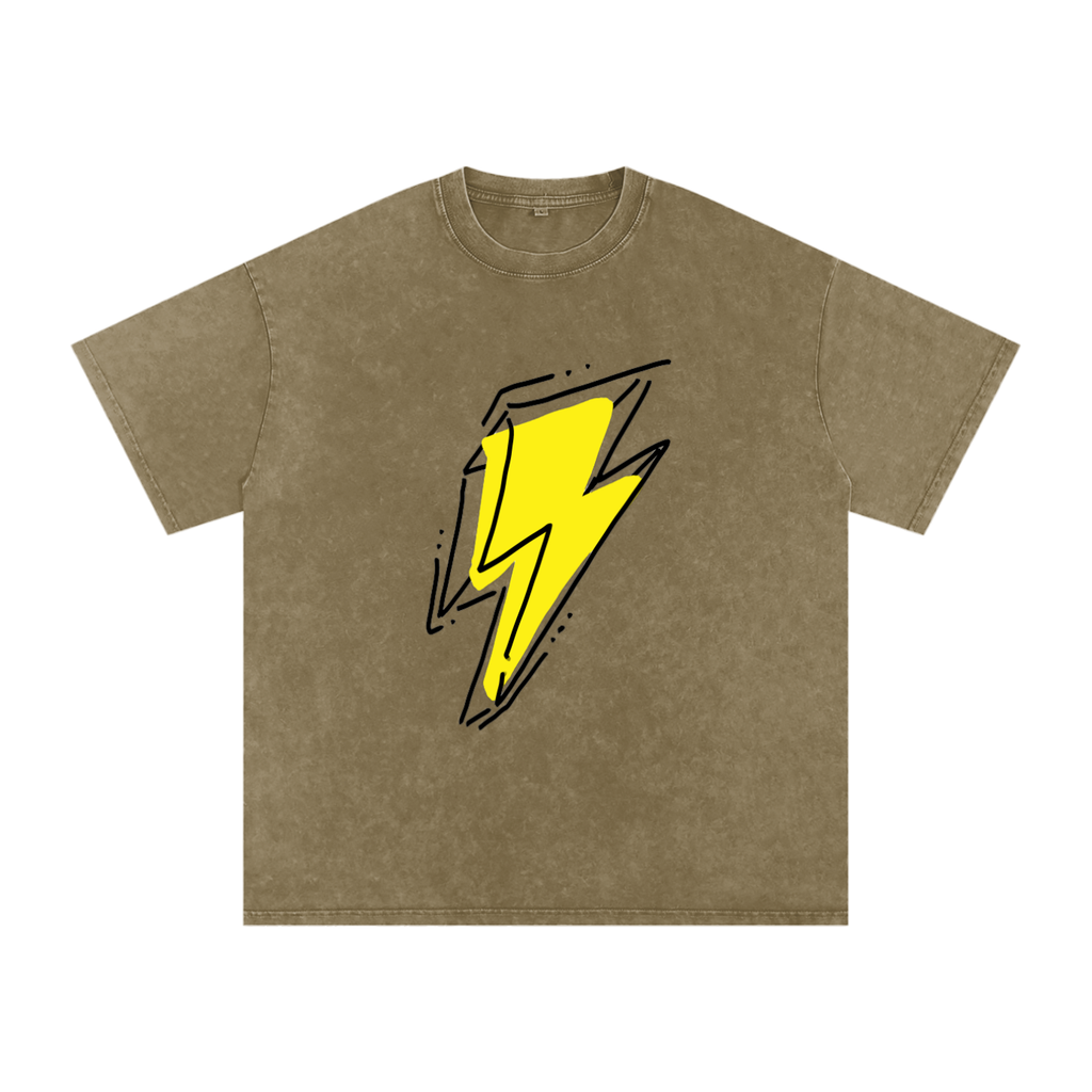 Lightning Bolt Snow Washed Oversized Cotton T-Shirt