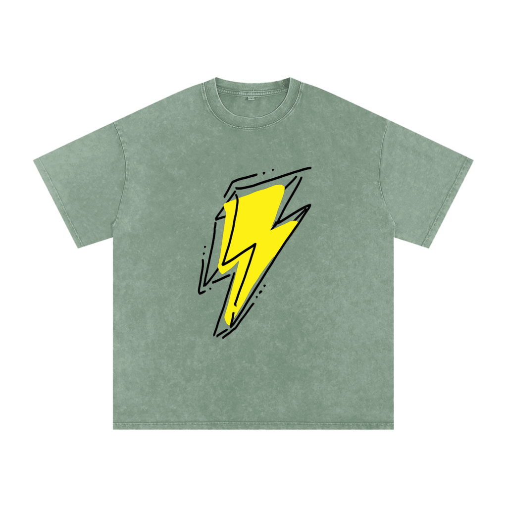 Lightning Bolt Snow Washed Oversized Cotton T-Shirt