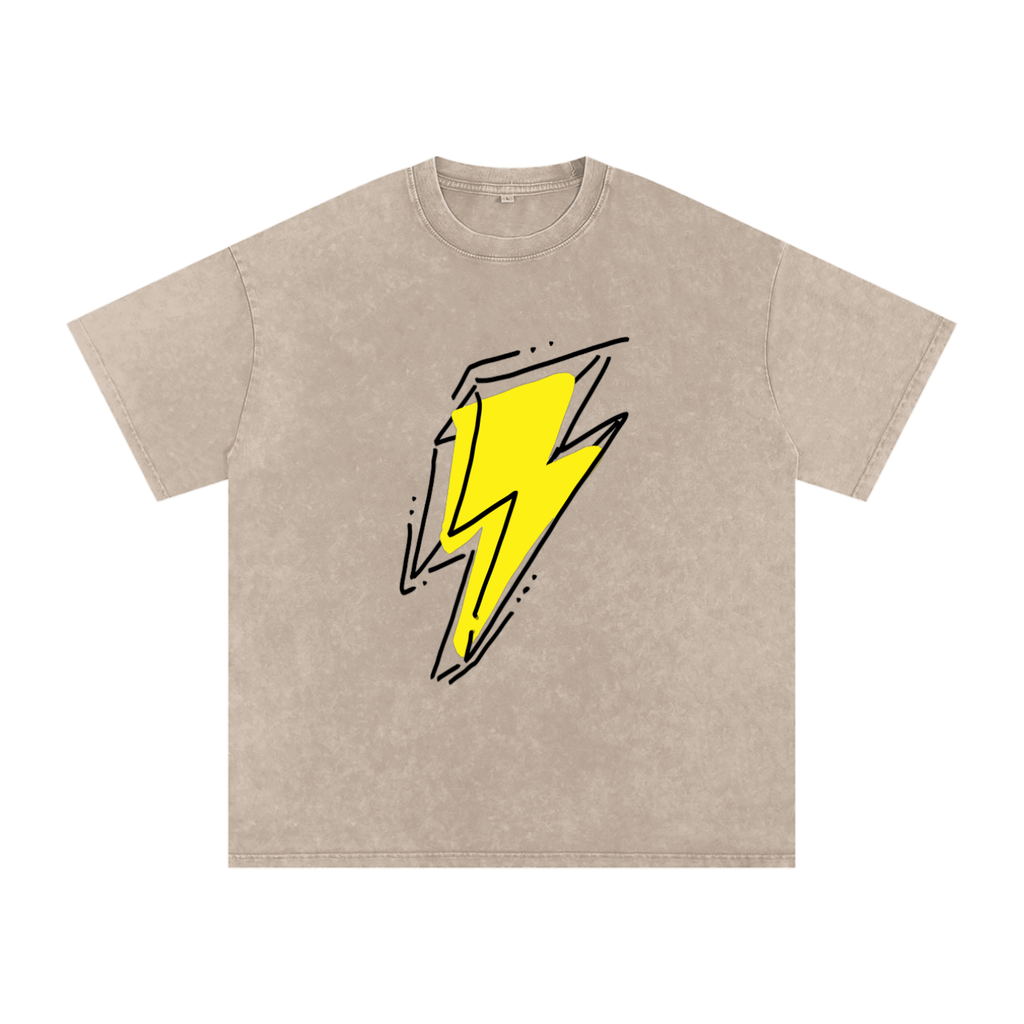 Lightning Bolt Snow Washed Oversized Cotton T-Shirt