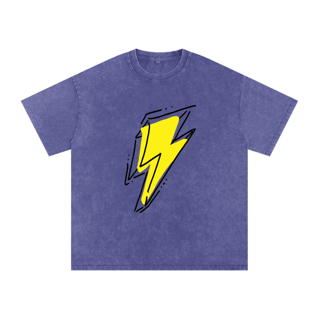 Lightning Bolt Snow Washed Oversized Cotton T-Shirt