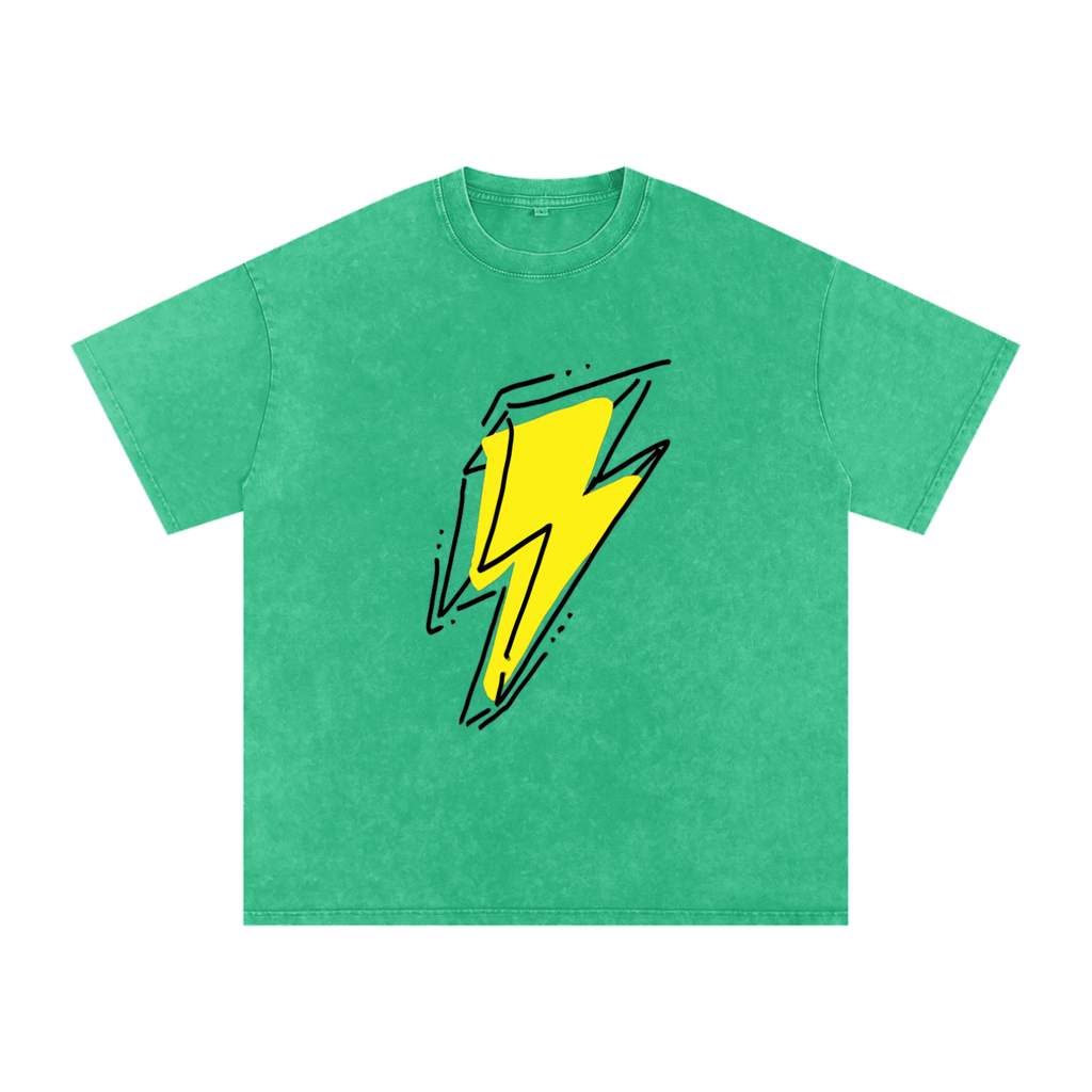 Lightning Bolt Snow Washed Oversized Cotton T-Shirt