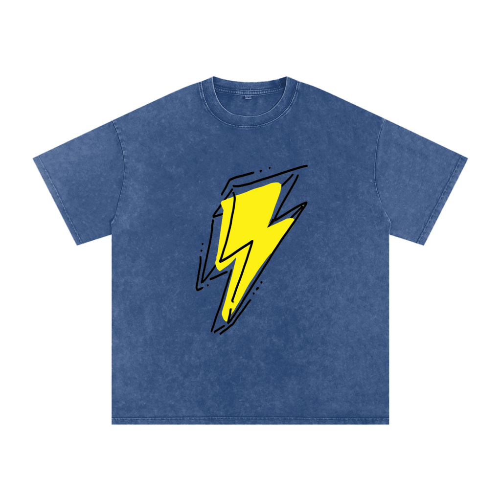 Lightning Bolt Snow Washed Oversized Cotton T-Shirt