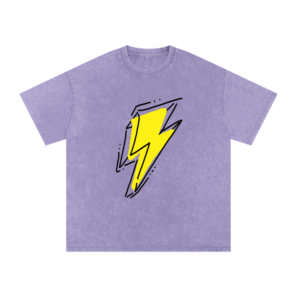 Lightning Bolt Snow Washed Oversized Cotton T-Shirt