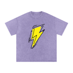 Lightning Bolt Snow Washed Oversized Cotton T-Shirt