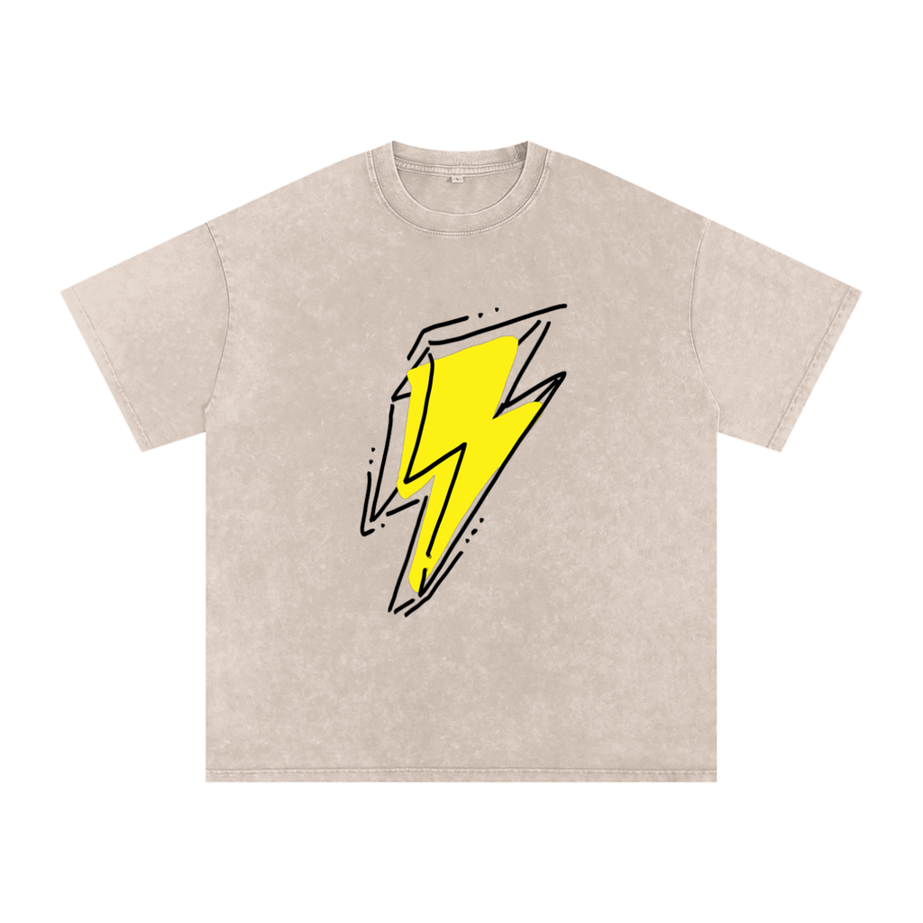 Lightning Bolt Snow Washed Oversized Cotton T-Shirt