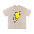 Lightning Bolt Snow Washed Oversized Cotton T-Shirt