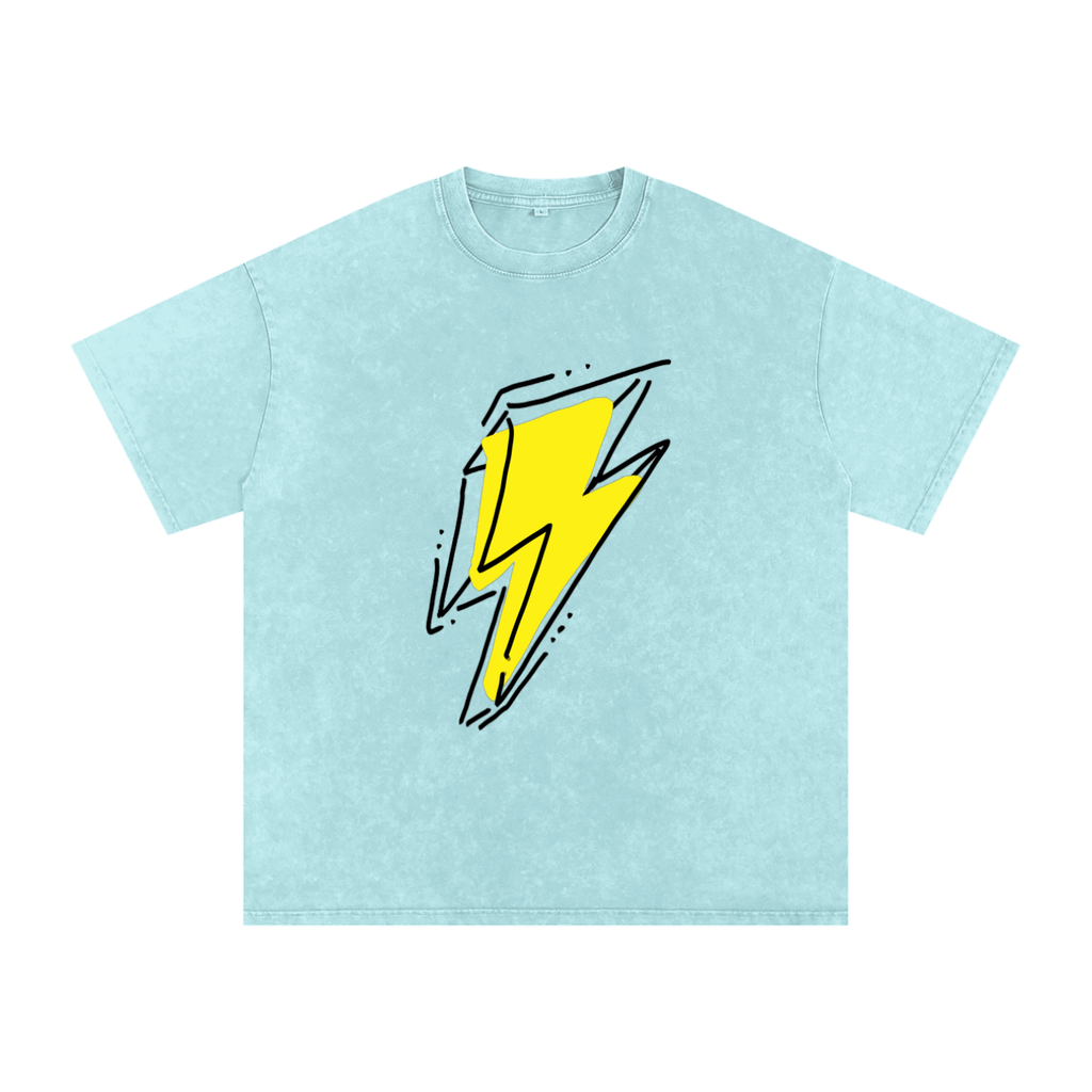 Lightning Bolt Snow Washed Oversized Cotton T-Shirt