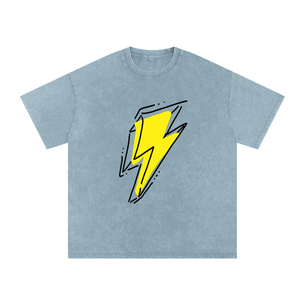 Lightning Bolt Snow Washed Oversized Cotton T-Shirt
