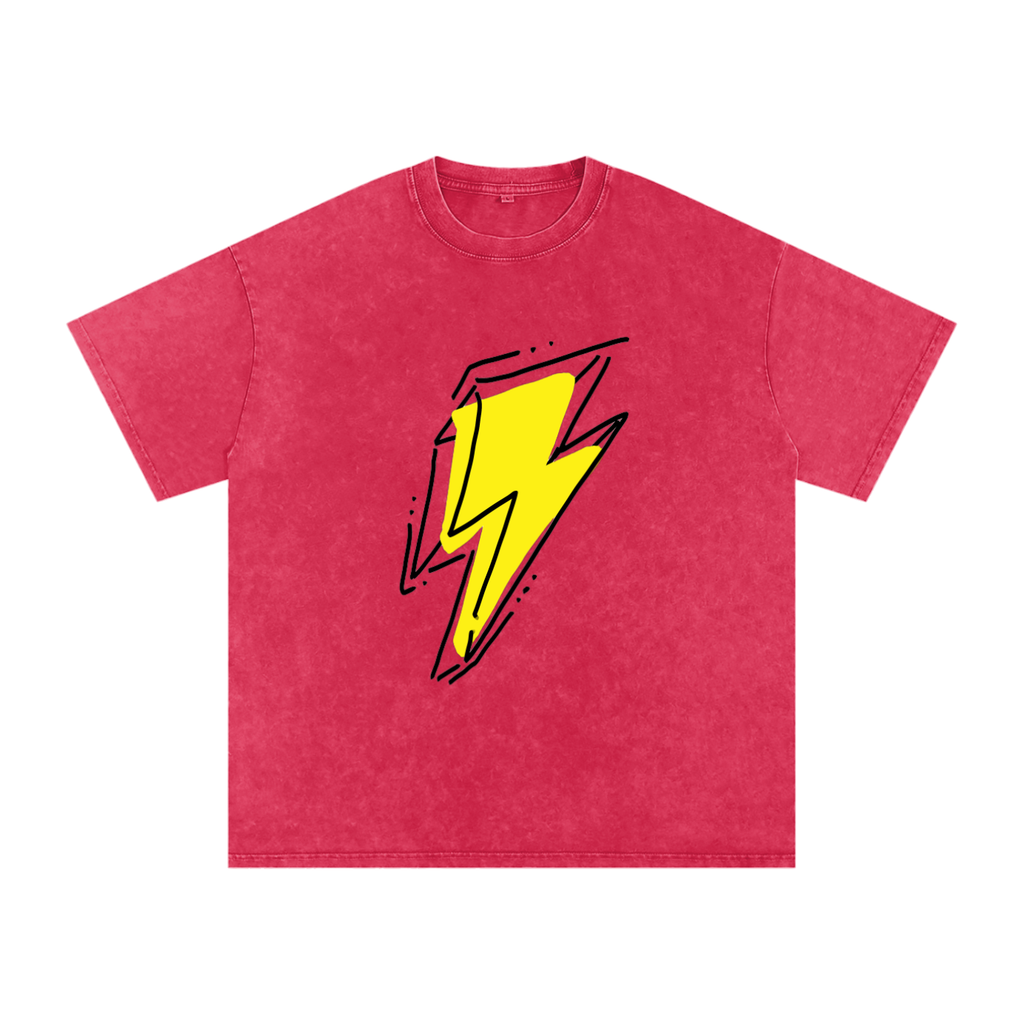 Lightning Bolt Snow Washed Oversized Cotton T-Shirt