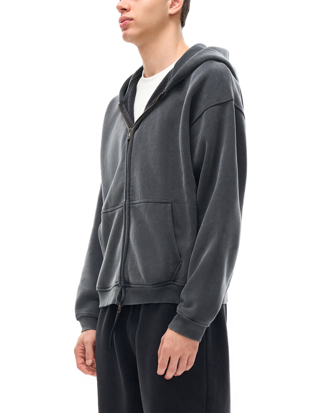 Black WONDER Zip-Through Boxy Fleece Hoodie