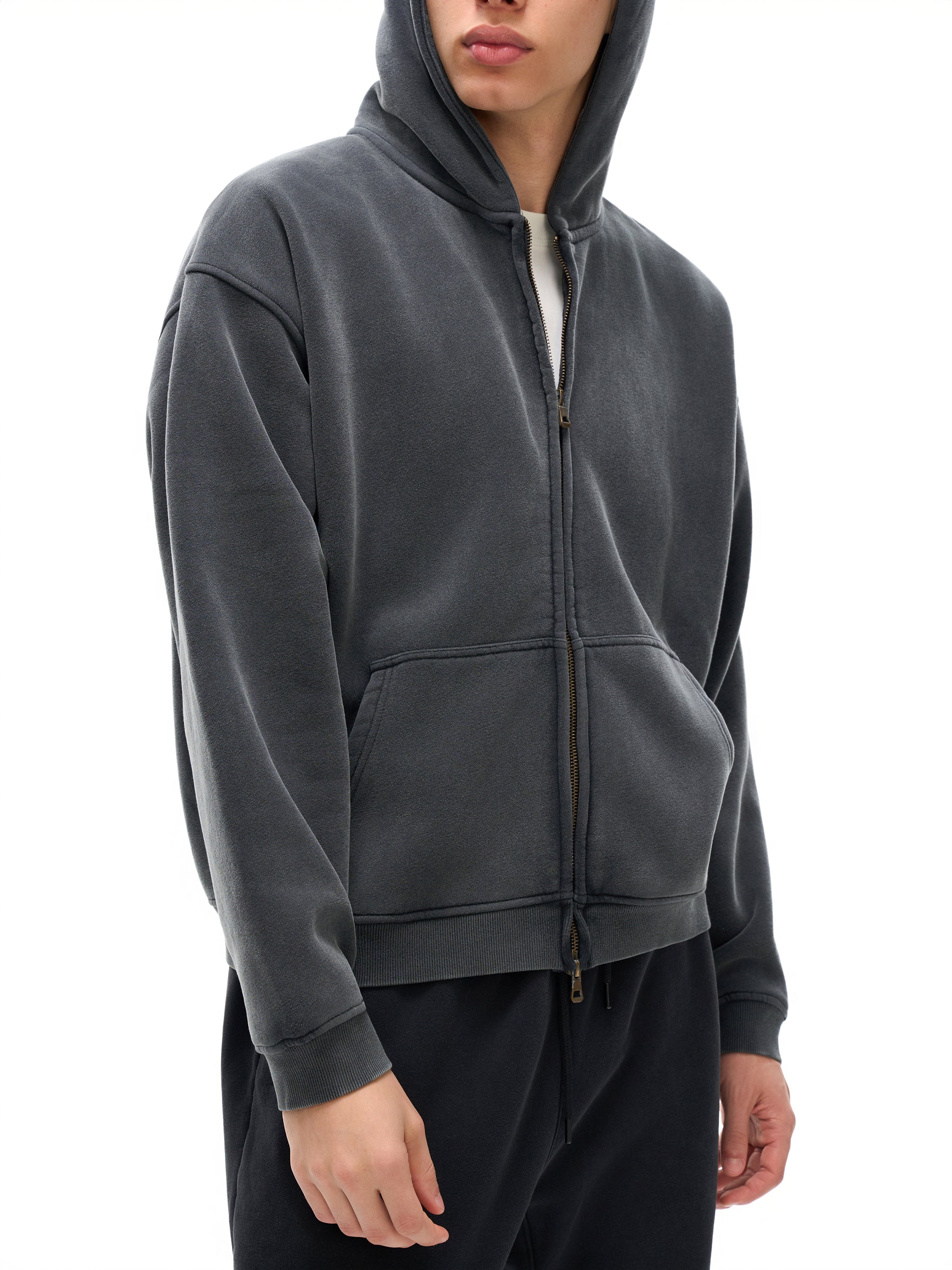 Black WONDER Zip-Through Boxy Fleece Hoodie